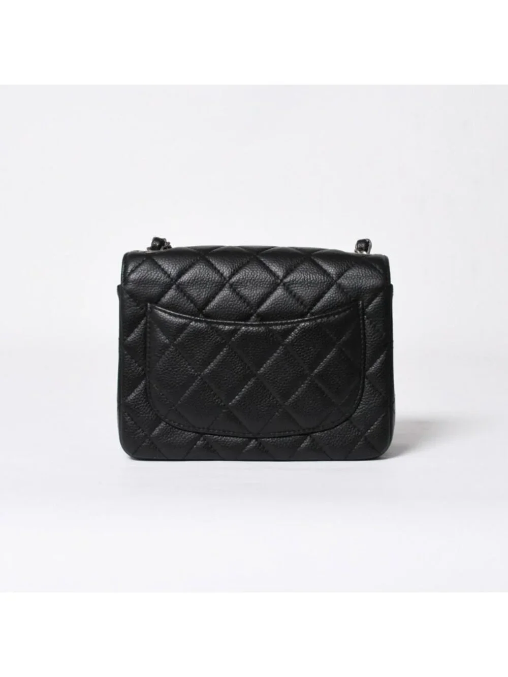 Chanel Mini Quilted Chain Shoulder Bag 17 Caviar Leather Black Silver